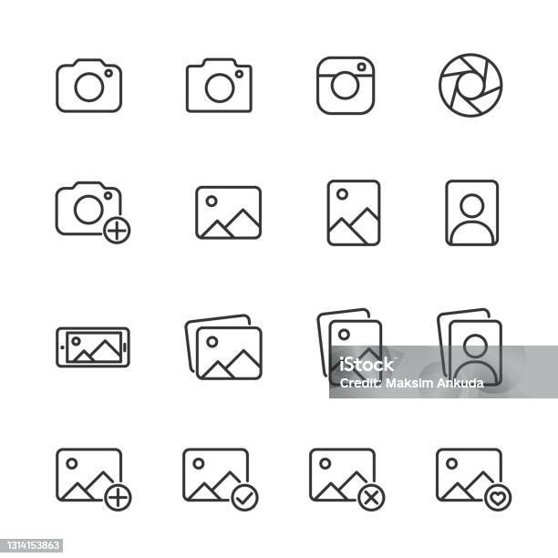 Vector Image Set Of Camera And Photo Line Icons Stock Illustration - Download Image Now - Icon, Camera - Photographic Equipment, Home Video Camera
