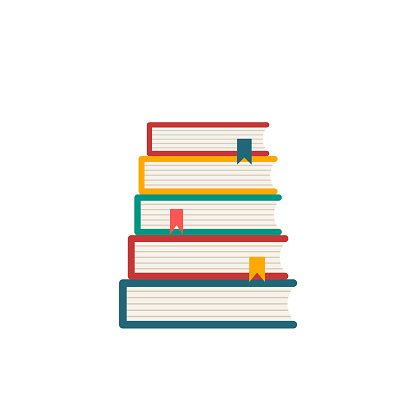 Library and reading concept. Education and learning. Classic books. World book day. White background. Vector illustration, flat, clip art.