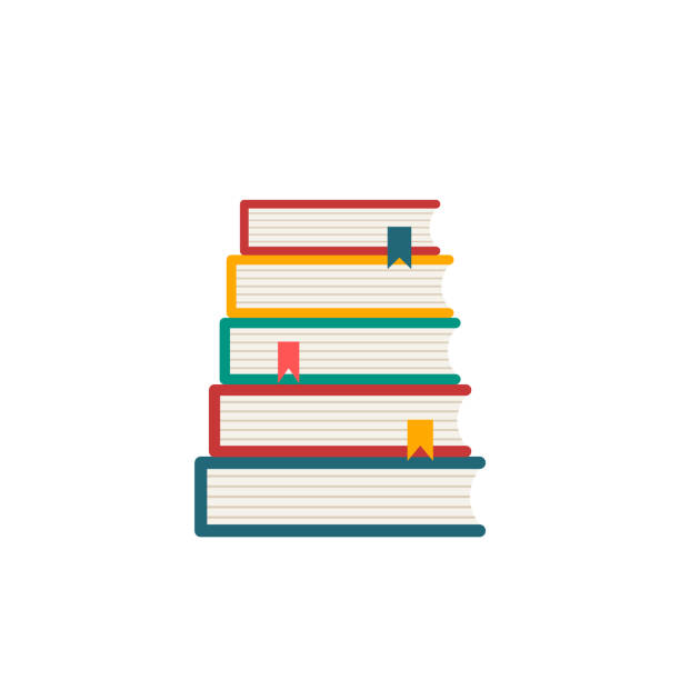 Colorful pile of books icon. Stack of books with bookmarks. Library and reading concept. Education and learning. Classic books. World book day. White background. Vector illustration, flat, clip art. university clipart stock illustrations