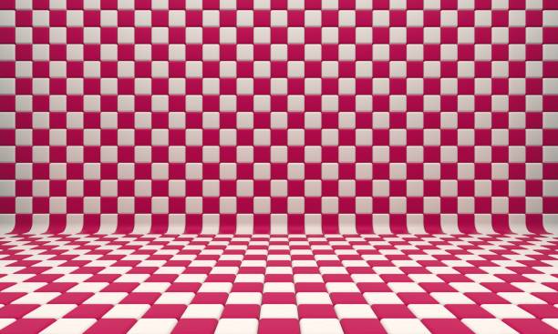 istock Abstract geometric checkered background with red and white cubes. 3d rendering illustration 1314155108
