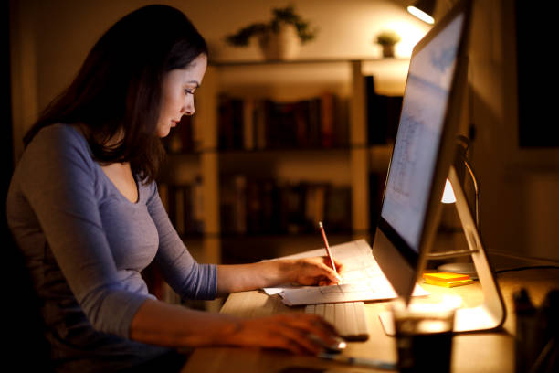 istock Mature woman working late from home 1314157649