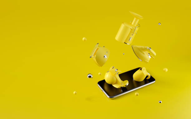 istock On-line shopping concept. Smartphone and Flying Appliances 1314158522