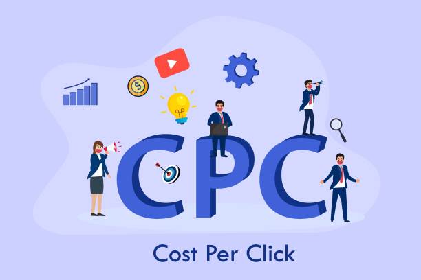 Cost per Click 2D flat vector Cost per Click (CPC) 2D flat vector concept for banner, website, illustration, landing page, flyer, etc. Keyword CPC Calculator stock illustrations
