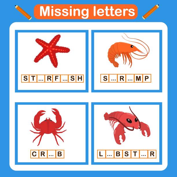 Vector Illustration For Kids With The Game Missing Letters Educational Page  For Children Classes On Dyslexia Find The Missing Letters And Write Them In  The Appropriate Places Worksheet Stock Illustration - Download