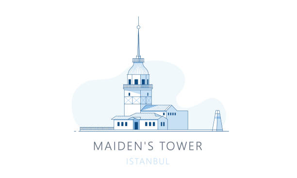 少女塔，伊斯坦布爾伊斯坦布爾著名的地標，旅遊景點，天際線向量插圖，網頁線圖形，移動應用程式和測謊儀。 - 處女之塔 幅插畫檔、美工圖案、卡通及圖標