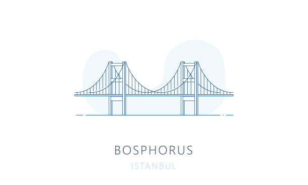 Bosphorus bridge, Istambul. The famous landmark of Istanbul, tourists attraction place, skyline vector illustration, line graphics for web pages, mobile apps and polygraphy. Bosphorus bridge, Istambul. The famous landmark of Istanbul, tourists attraction place, skyline vector illustration, line graphics for web pages, mobile apps and polygraphy. famous sight stock illustrations