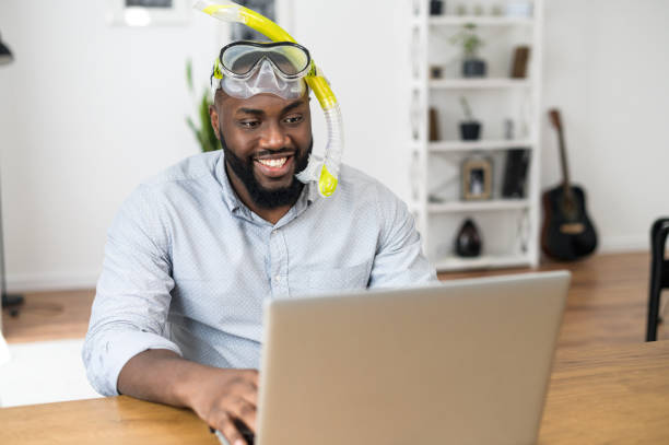 istock Multiracial guy wearing diving mask indoor 1314161953