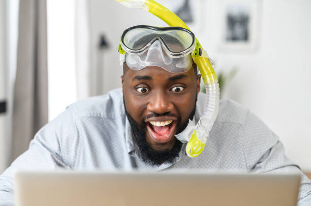 istock Multiracial guy wearing diving mask indoor 1314161958