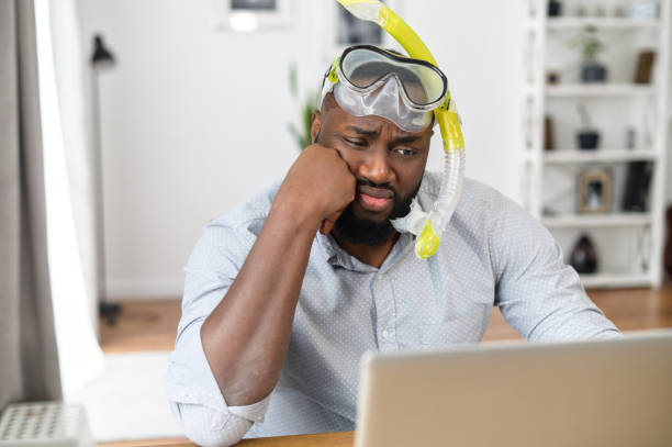 istock Multiracial guy wearing diving mask indoor 1314161966