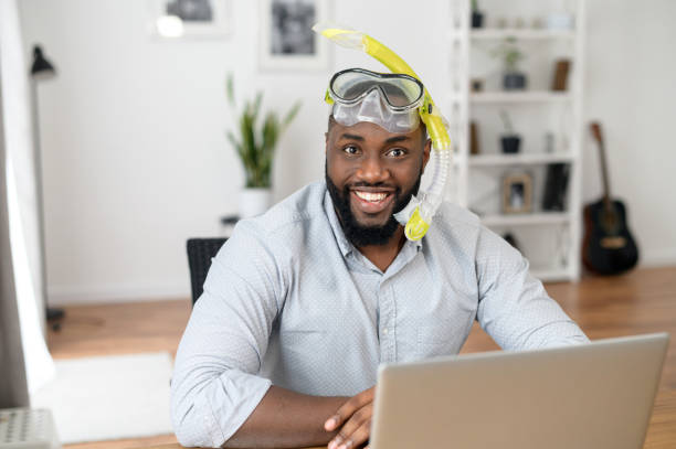 istock Multiracial guy wearing diving mask indoor 1314161974