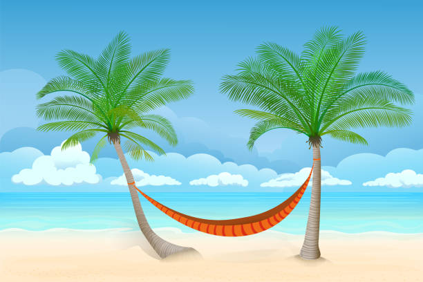 sp06 - hammock relaxation palm tree outdoors点のイラスト素材／クリップアート素材／マンガ素材／アイコン素材