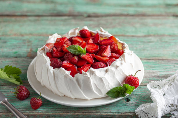 istock delicious Pavlova cake with fresh strawberry 1314164850