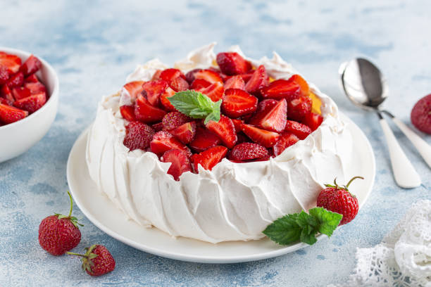 istock Delicious Pavlova cake with fresh strawberry 1314164856