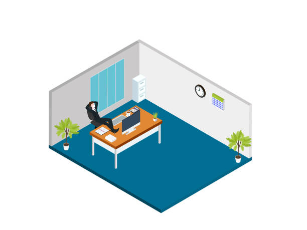 Businessman relaxing isometric Businessman relaxing isometric 3d vector concept for banner, website, illustration, landing page, flyer, etc. feet up stock illustrations