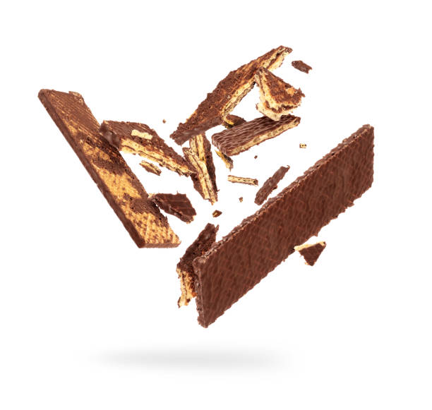 istock Crispy chocolate waffles are breaking into many pieces in the air 1314166982