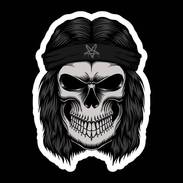 Skull Rocker Head Stickers Vector Illustration Stock Illustration -  Download Image Now - Sticker, Rock Music, Skull - iStock