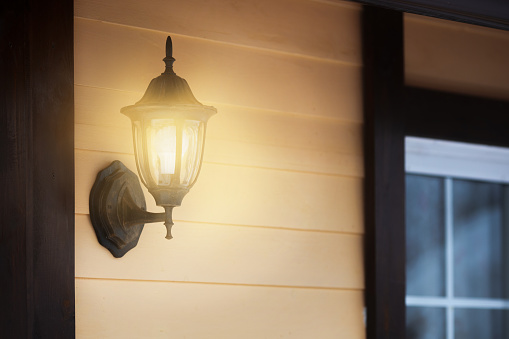 Close up of a front porch light