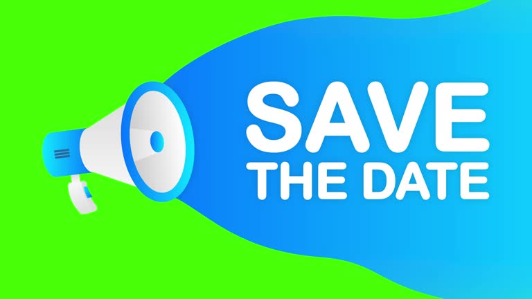 Megaphone SAVE THE DATA countdown template with blue objects on white background. Motion graphic.