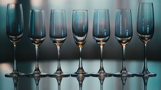 champagne glasses in a row