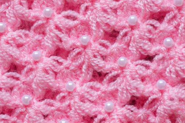 istock Pattern of pink knitted handmade baby clothes , knit pattern background, knitted texture backdrop 1314180285