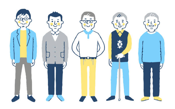 5シニア男性全身 - 日本人　笑顔点のイラスト素材／クリップアート素材／マンガ素材／アイコン素材