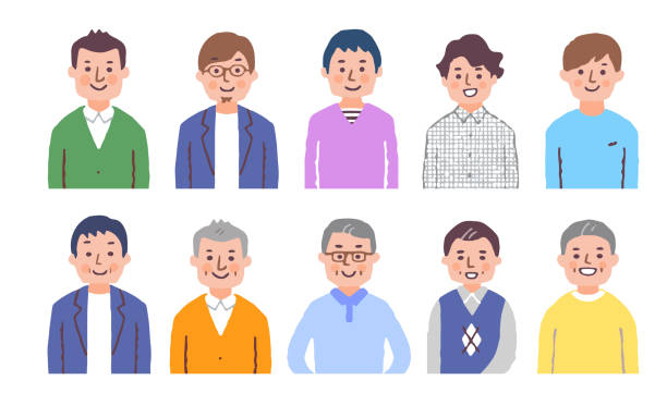 набор из 10 верхних тел различных мужчин - выше пояса иллюстрации stock illustrations
