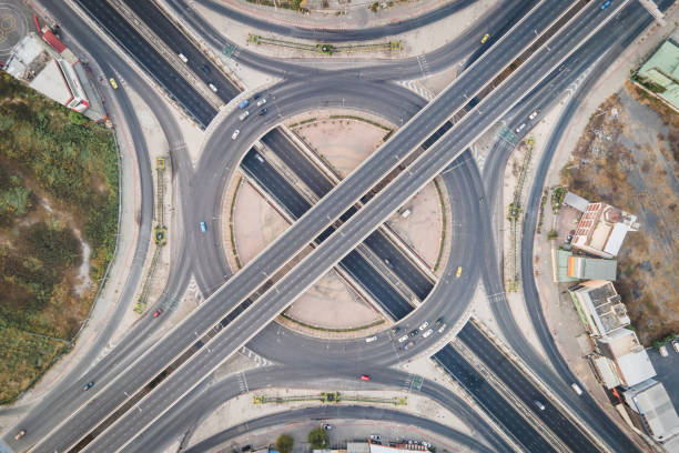istock Aerial view of road intersection with roundabout 1314190530