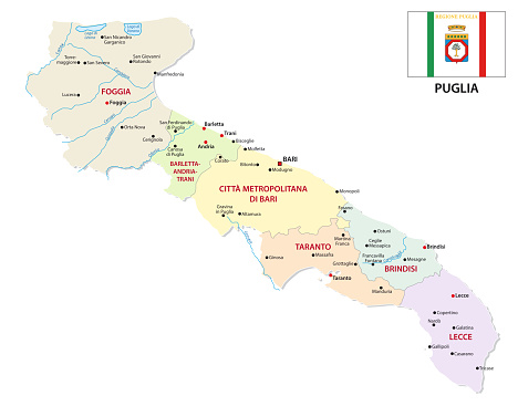 Mapa Apuli Apulia Administrative And Political Vector Map With Flag Stock ...