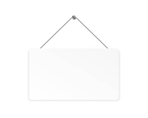 istock Realistic blank signboard. Hanging white banner with place for text. Vector illustration. 1314193395
