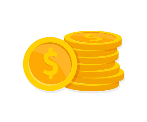 Coins stack. Gold coins icon flat. Stacked golden coins. Vector illustration. Coins stack. Gold coins icon flat. Stacked golden coins. Vector illustration. coin stock illustrations