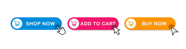 장바구니 버튼에 추가합니다. 장바구니 아이콘이 있는 웹 단추 집합입니다. 온라인 상점에 대 한 버튼을 구입 합니다. 벡터 그림입니  다. - 쇼핑 카트 이미지 stock illustrations