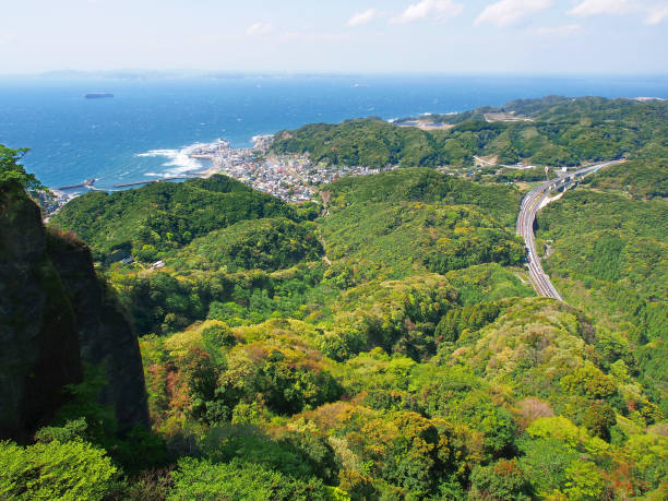 istock Port town and spring mountains (Futtsu city and Kanaya port seen from Mt. Nokogiri) 1314193857