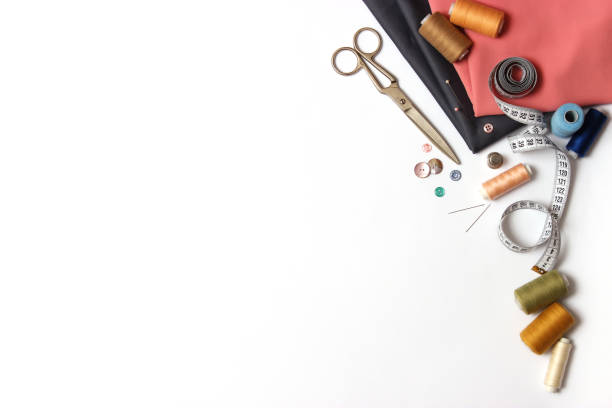 istock Set of different sewing accessories on a white background close-up 1314195605