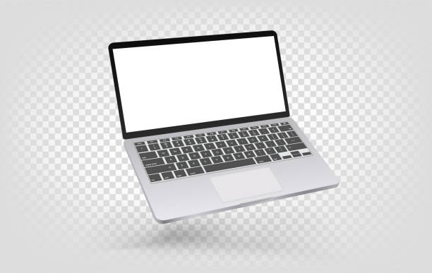 투명 한 배경에 고립 된 현대 노트북. 부양 효과 - laptop stock illustrations