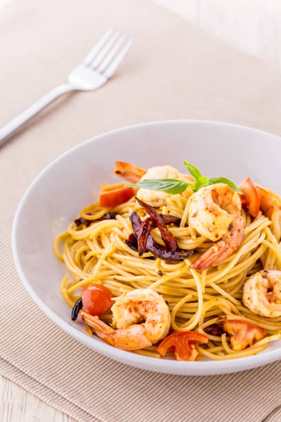 istock Spaghetti Spicy Dried Chilly with Shrimp 1314198086