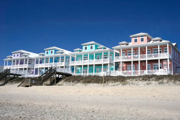 istock Row of multicolored beach houses 1314202852