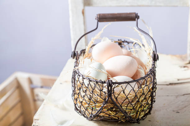 istock Ecological eggs in the basket. Eggs from a free-range farm. 1314203466