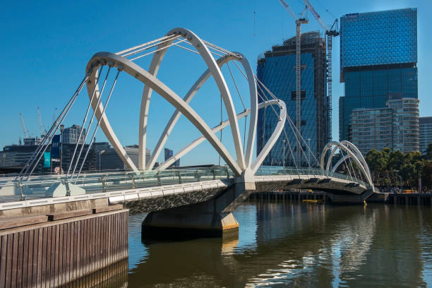 Melbourne, Australia - april 30, 2018: Seafarers Bridge, footbridge over the Yarra River between Docklands and South Wharf in Melbourne, Victoria, Australia