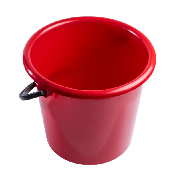 istock Red plastic bucket on white isolated, closeup. 1314207064