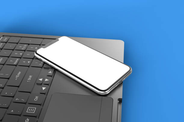 istock Smartphone on a laptop mockup 1314208112