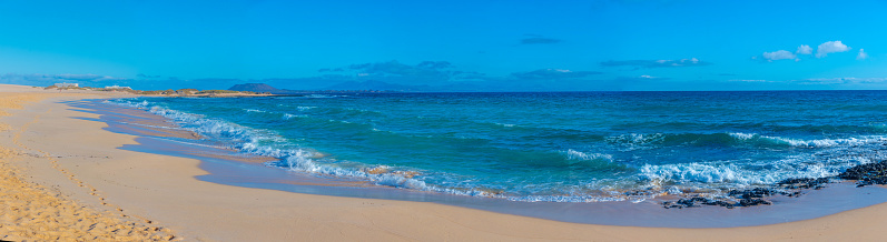 Playa del Moro at Corralejo sand dunes at Fuerteventura, Canary islands, Spain.