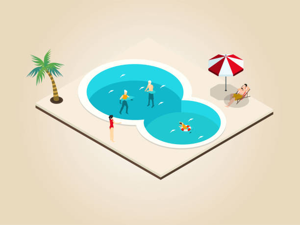 illustrations, cliparts, dessins animés et icônes de famille appréciant des vacances isométriques - swimming pool child swimming buoy