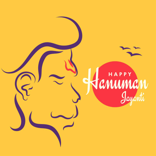 illustrazioni stock, clip art, cartoni animati e icone di tendenza di happy hanuman jayanti banner poster festival saluto sfondo, hanuman face line art vector - hanuman
