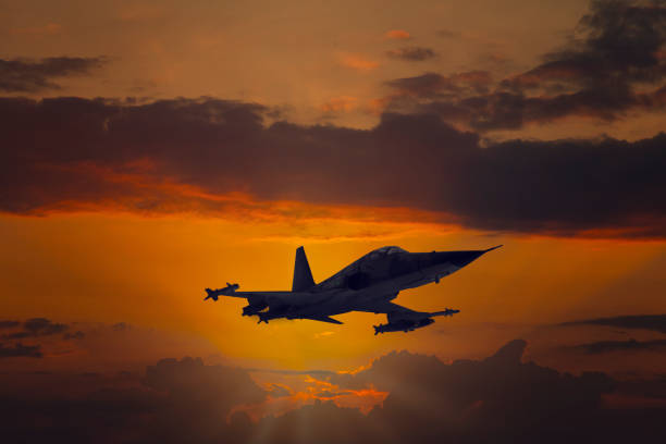 istock Jett airplane flying over the clouds at sunset. 1314221541