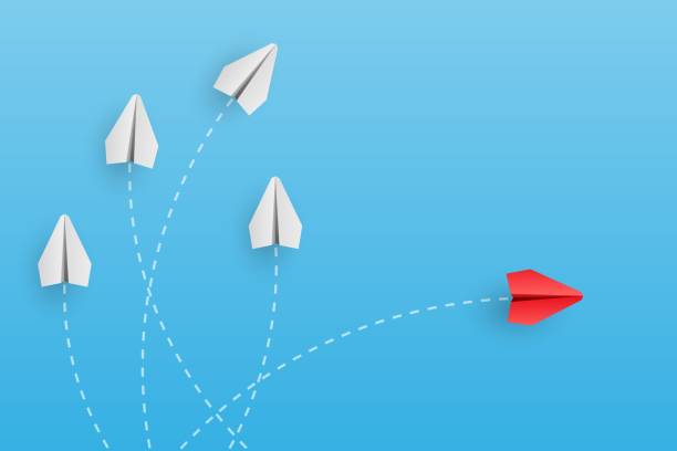 istock Individuality concept. Individual and unique leader red paper plane flies to the side. Think different. Vector 1314225923