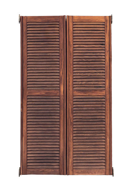 istock Window with brown shutters isolated on white 1314229779