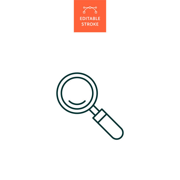 ikona szkła powiększającego z edytowalnym obrysem - seo design search engine magnifying glass stock illustrations