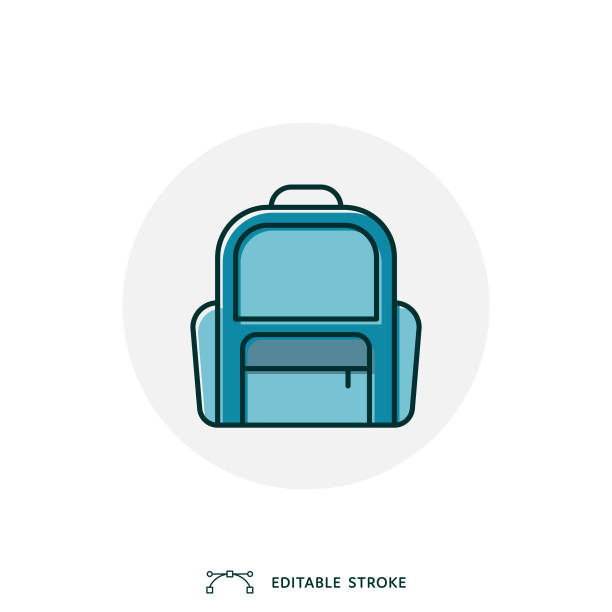 линейный цвет плоский школьный мешок значок с редактируемым инсульта - classroom technology internet schoolboy stock illustrations