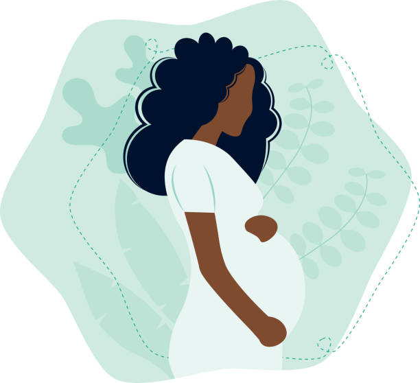 беременная женщина в окружении природы - human pregnancy african ethnicity women family stock illustrations
