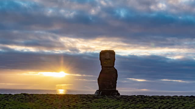 Time lapse of sunrise at Ahu Tongariki on Easter Island(Rapa Nui), Chile